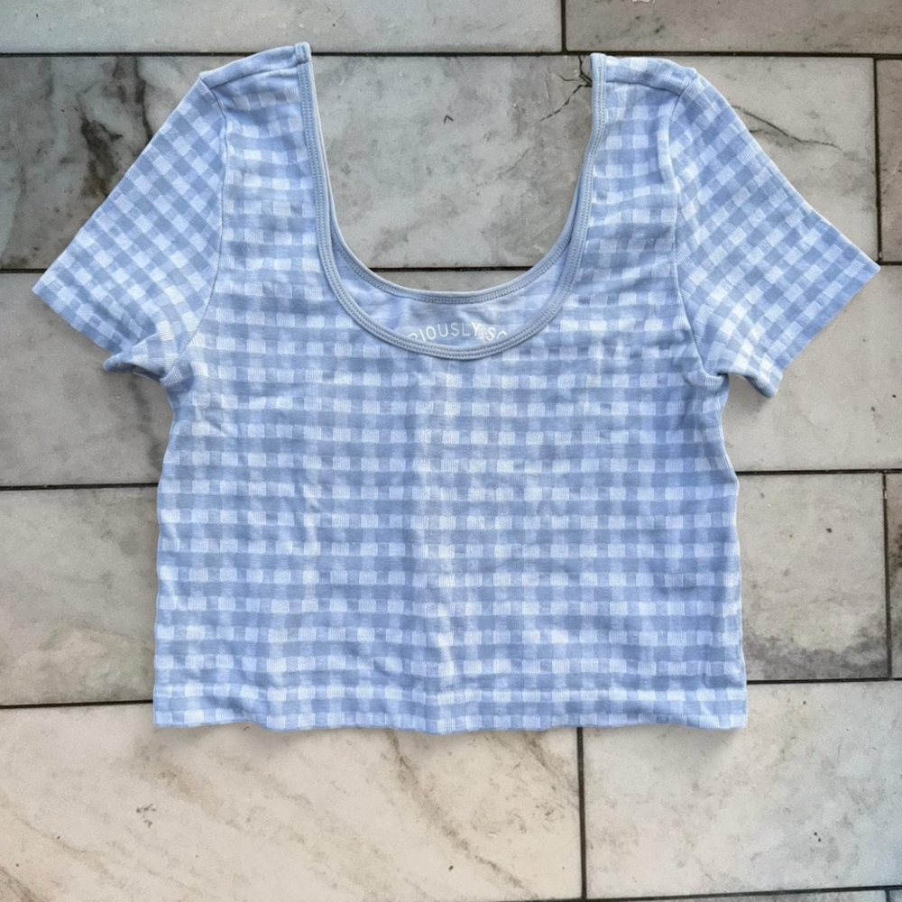Aeropostale Light Blue Checkered Crop Top
